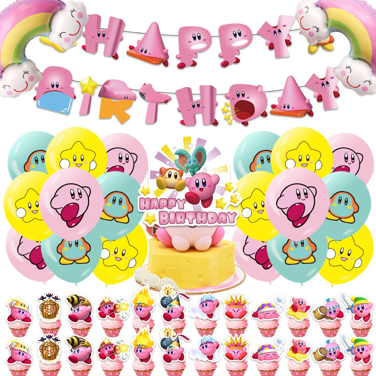 【人気】誕生日 飾り付け キャラクター風船 誕生日バルーン バースデーバルーン かわいい HappyBirthday ガーランド 子供バースデーデコレーション バナー ケーキトッパー 女の子 男の子