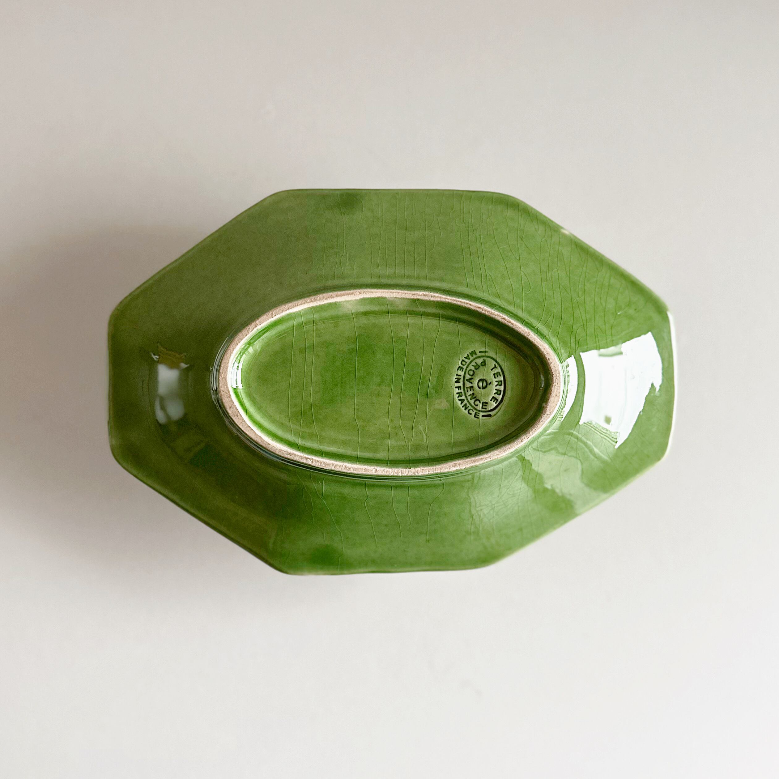 オクトゴナル ラヴィエ フランス 南仏陶器 緑釉 B
