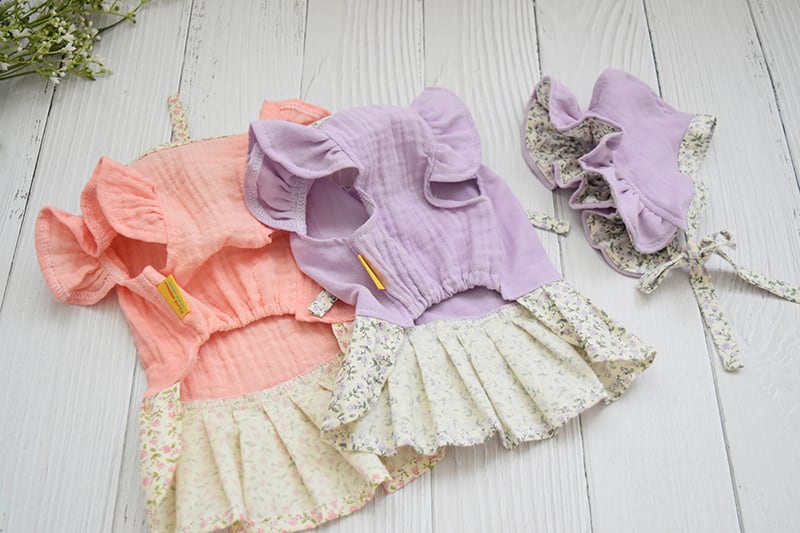 【SALE】花柄リボンワンピース帽子セット S ~ XL 3color / ハンドメイド 犬服 ドッグウェア 可愛い 犬の服 猫 春夏 ペット