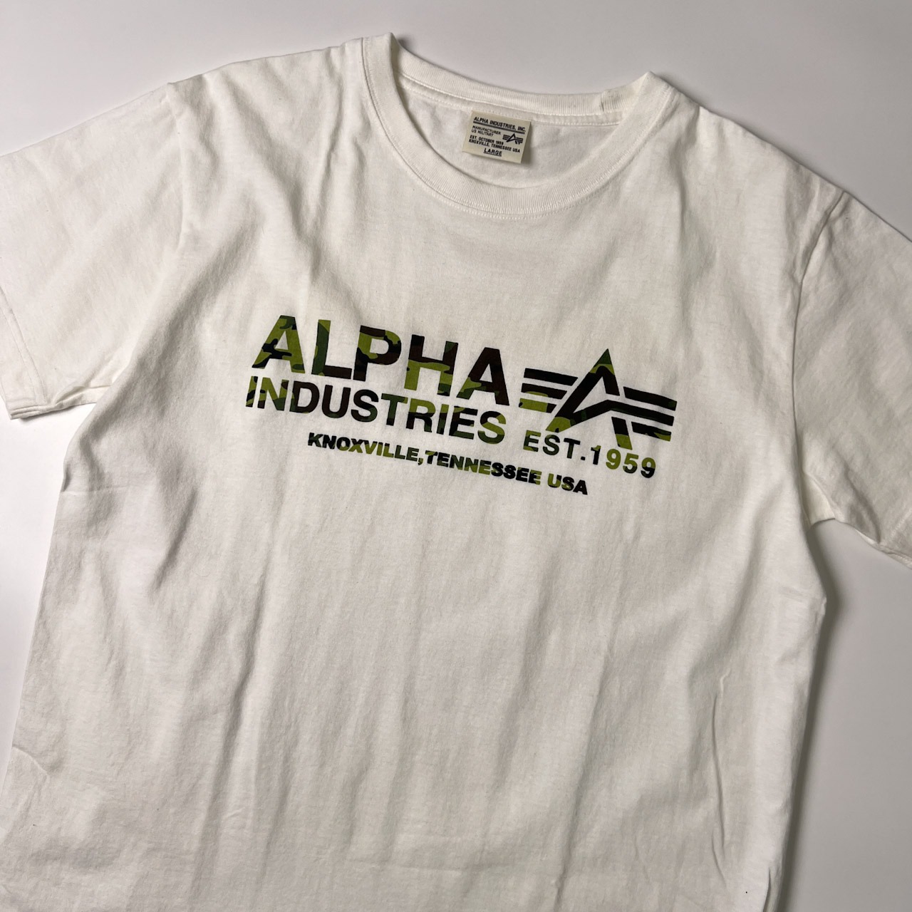 ALPHA INDUSTRIES アルファ カモフラデザイン 半袖Tシャツ L/ホワイト