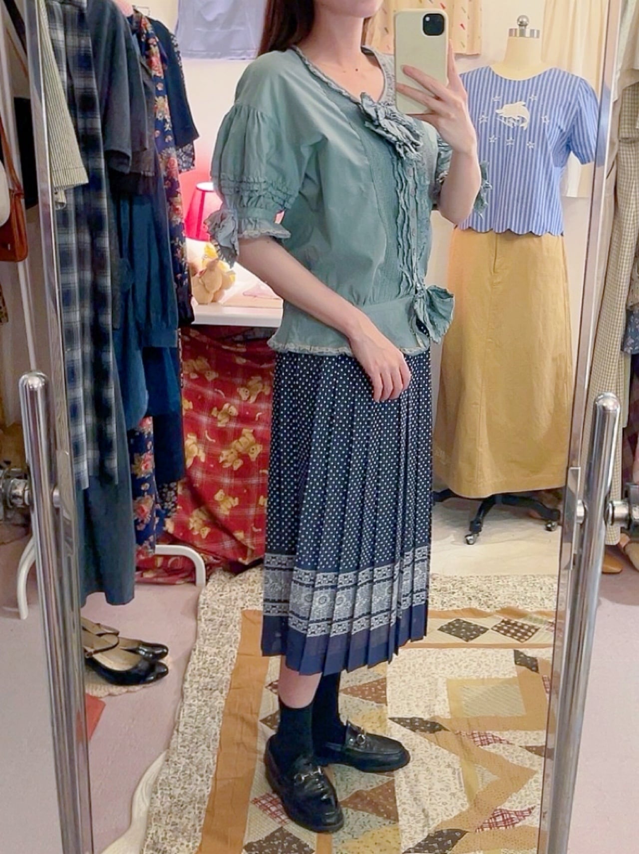 flower lace printed pleats skirt