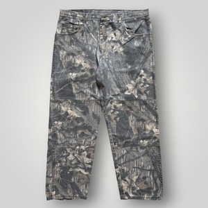 【Wrangler】リアルツリー カモ デニム パンツ ジーンズ ダブルニー メンズ W40 迷彩 総柄 ラングラー テーパード アウトドア  ①