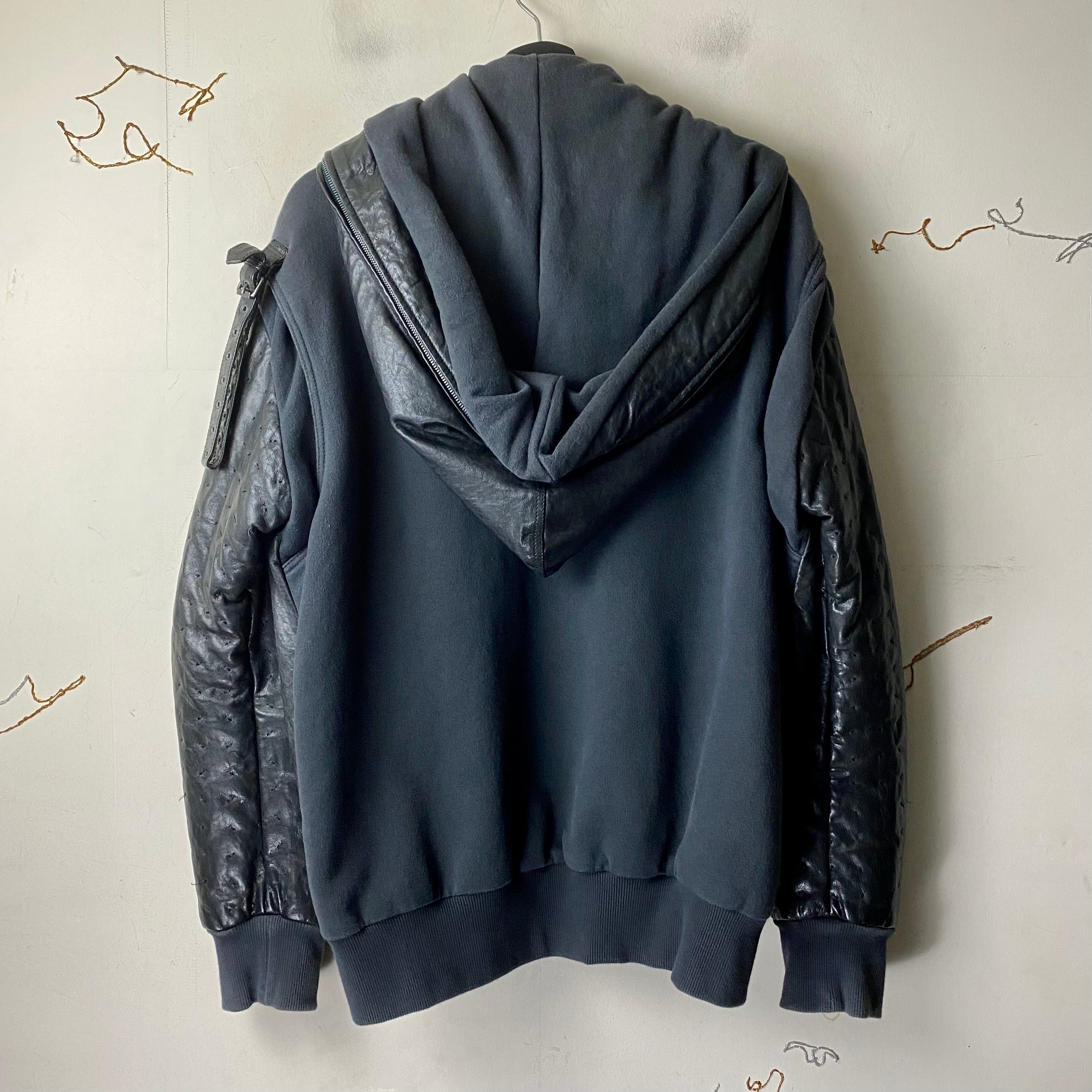 JOHN GALLIANO sweat switching leather blouson | NOIR ONLINE