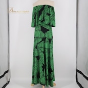 フラダンス 衣装 ワンピース ドレス アロハスタンダード ブラック系 グリーン系 ALOHA STANDARDS チューブトップ オフショルダー 2WAY 葉っぱ柄 かわいい 華やか 鮮やか ハワイアン アロハ フラ ダンス レッスン 練習 フラダンスドレス