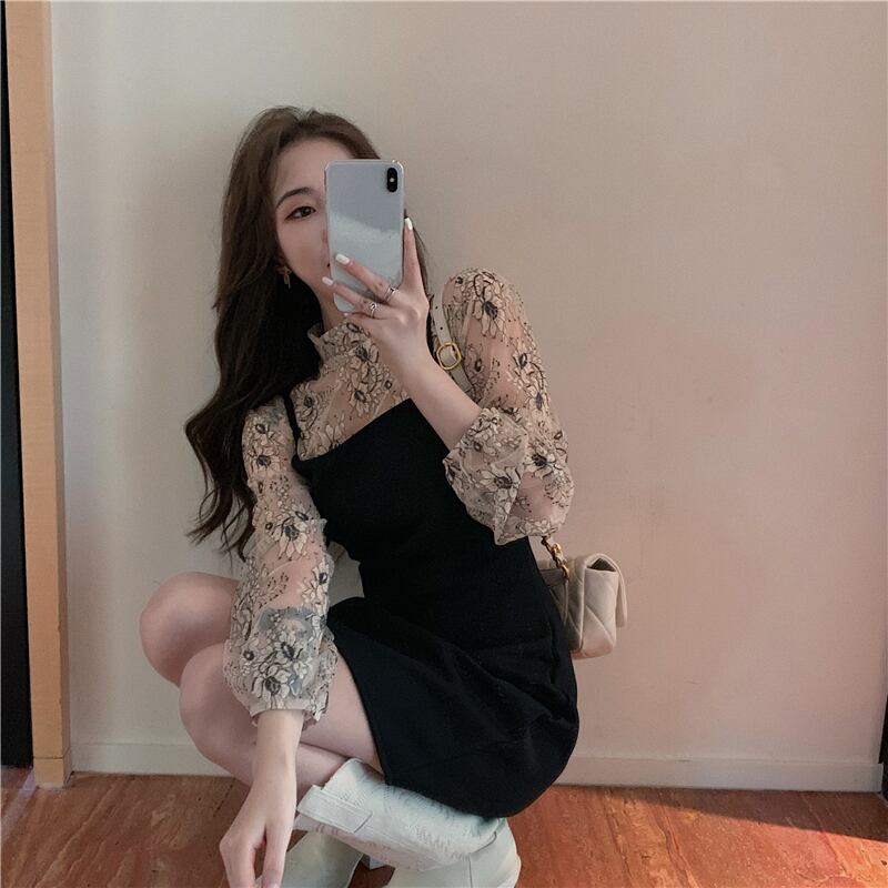 小さな男性の年齢削減ウエスタンスタイルのスーツ女性の2020年秋新しい長袖トップサスペンダードレスツーピーススーツ ブラックストロベリース84048984119