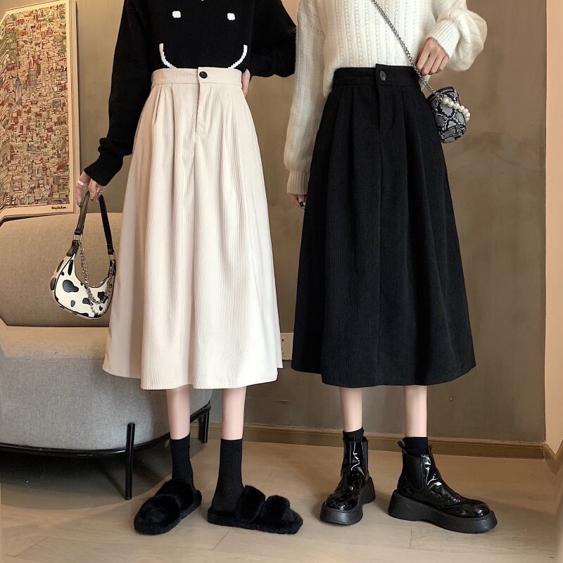 スカート オータムウィンターウェスト薄手コーデュロイ 秋物 冬物 1号婦人93573294501