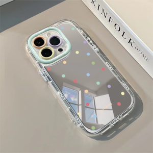 鏡面 iPhone16 Pro Maxケース カラフル ドット柄 iPhone16 Proケース 鏡 レディース iPhone15 14Pro保護ケース かわいい ミラー iPhone13 12 11Pro Maxケース シンプル お洒落 エアークッション 耐衝撃◎