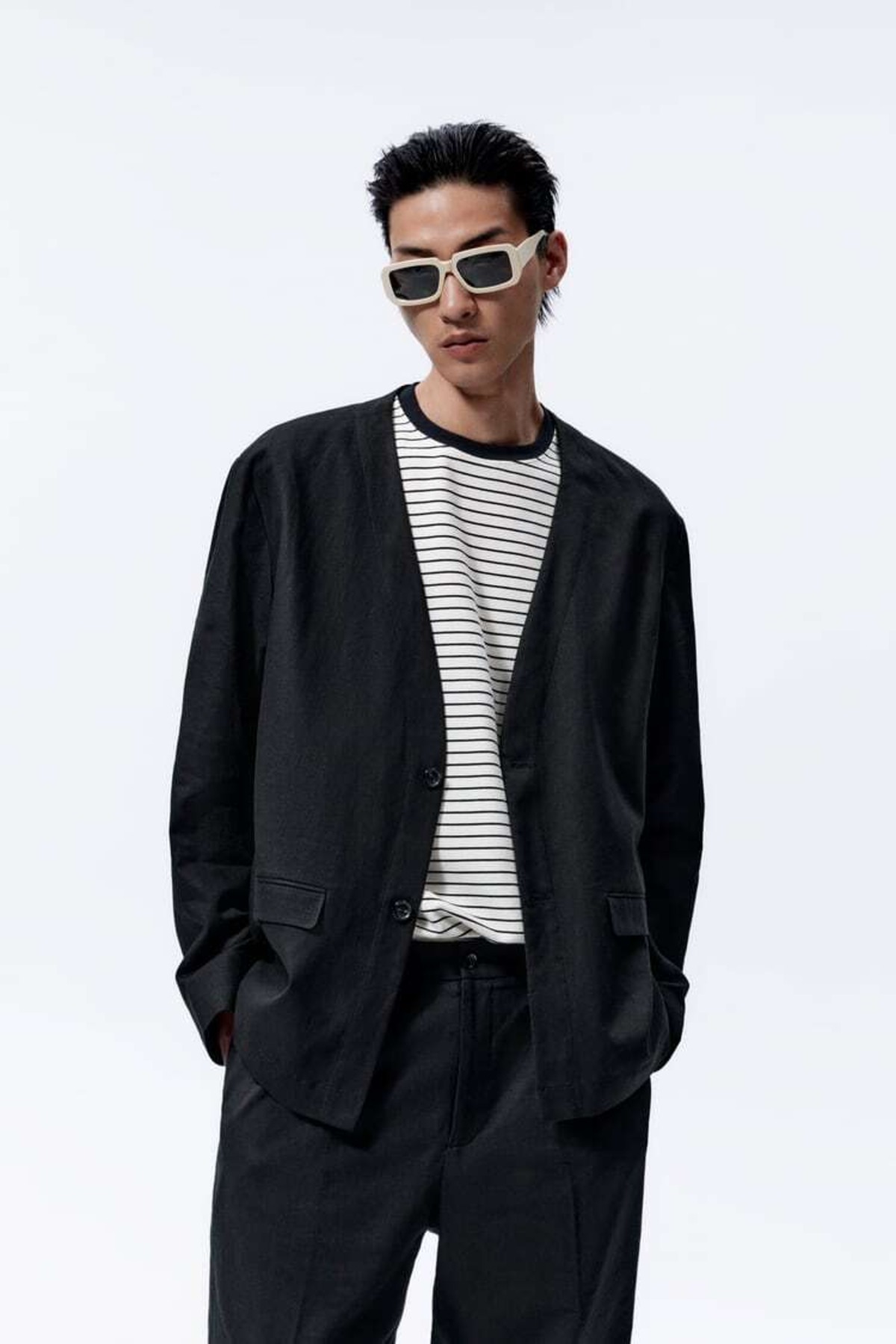 ZARA ザラ コットン リネン ブレザー ジャケット/メンズ/S/ブラック 