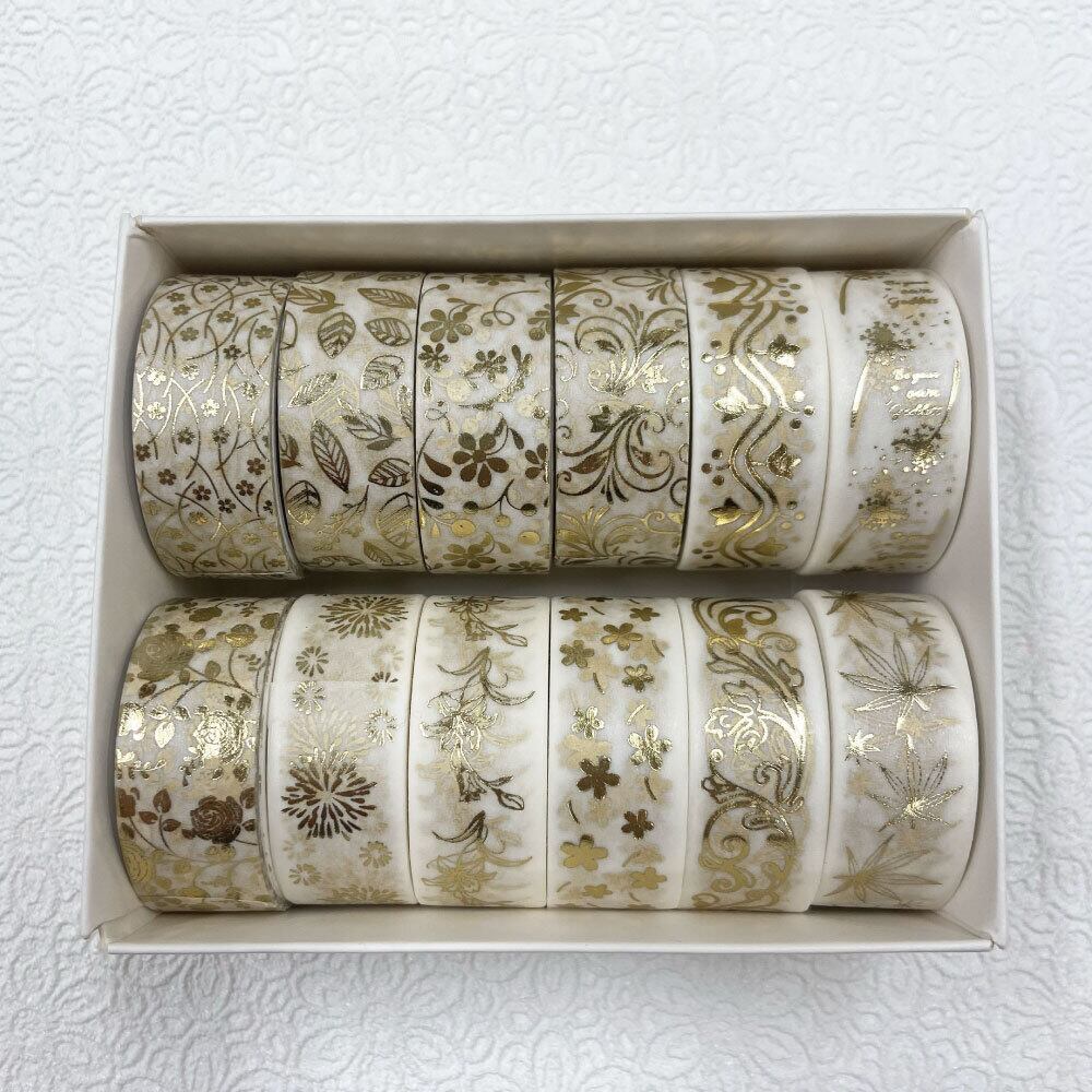 マスキングテープ】15mm×2m 12個入 ゴールド ボタニカル ハーバル バラ