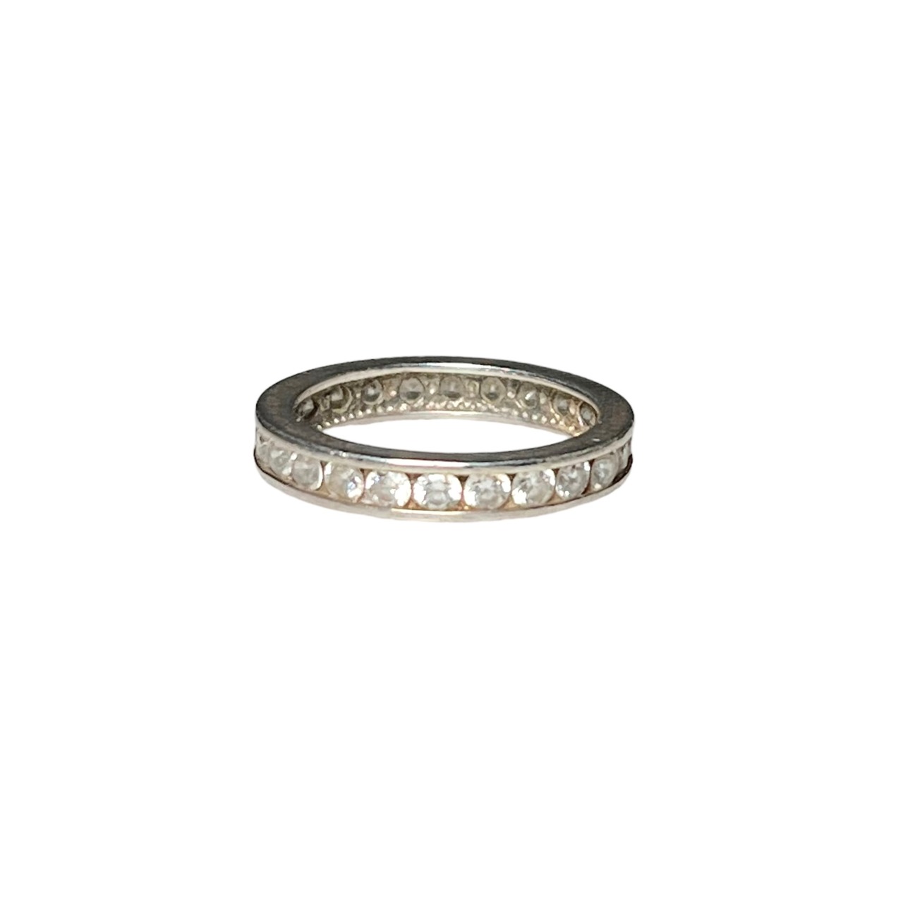 vintage silver band ring set with rhinestone