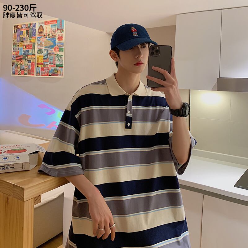 ストライプシャツ サマーTシャツ トップス ルーズ 大きめサイズ 夏物 ヒップホッププラスサイズ23839697184