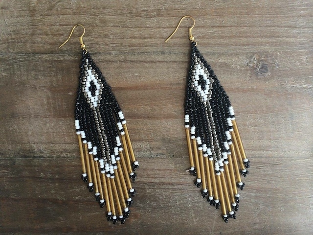 Black beads ethnic earrings