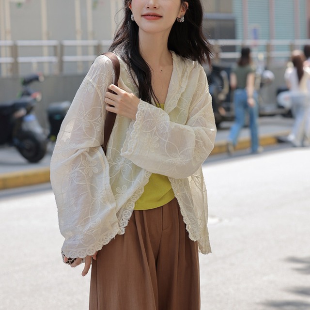 hooded lace shirt jacket　J00482