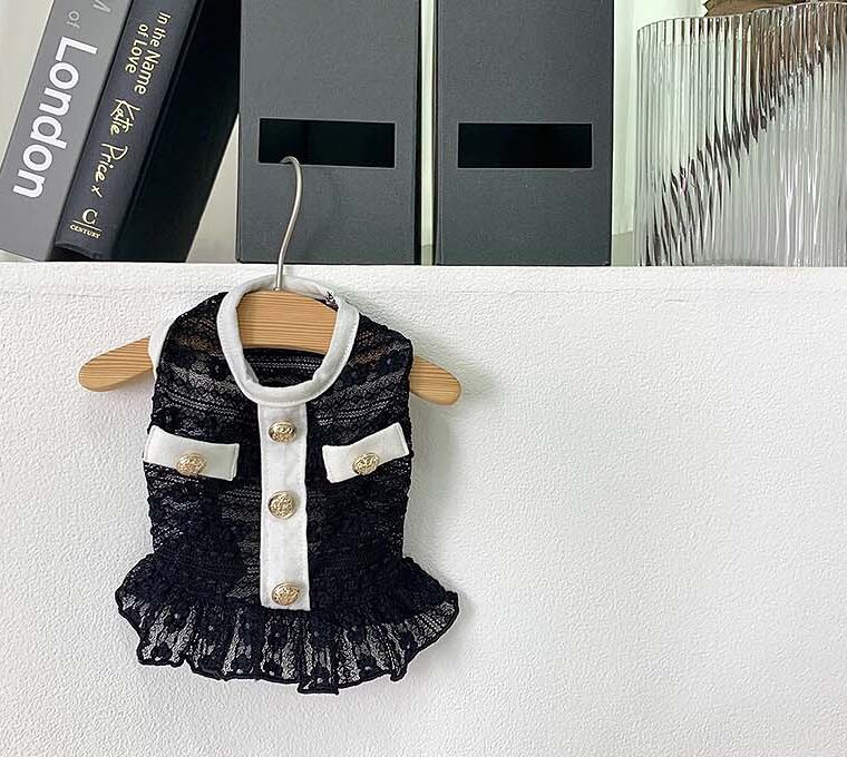 【SALE】cha see-through crop top XS ~ XL 2color / 犬服 春夏 新作 Tシャツ ドッグウェア ショート丈 シースルー 袖なし 小型犬 中型犬 クロップドトップス 涼しい お揃い シンプル