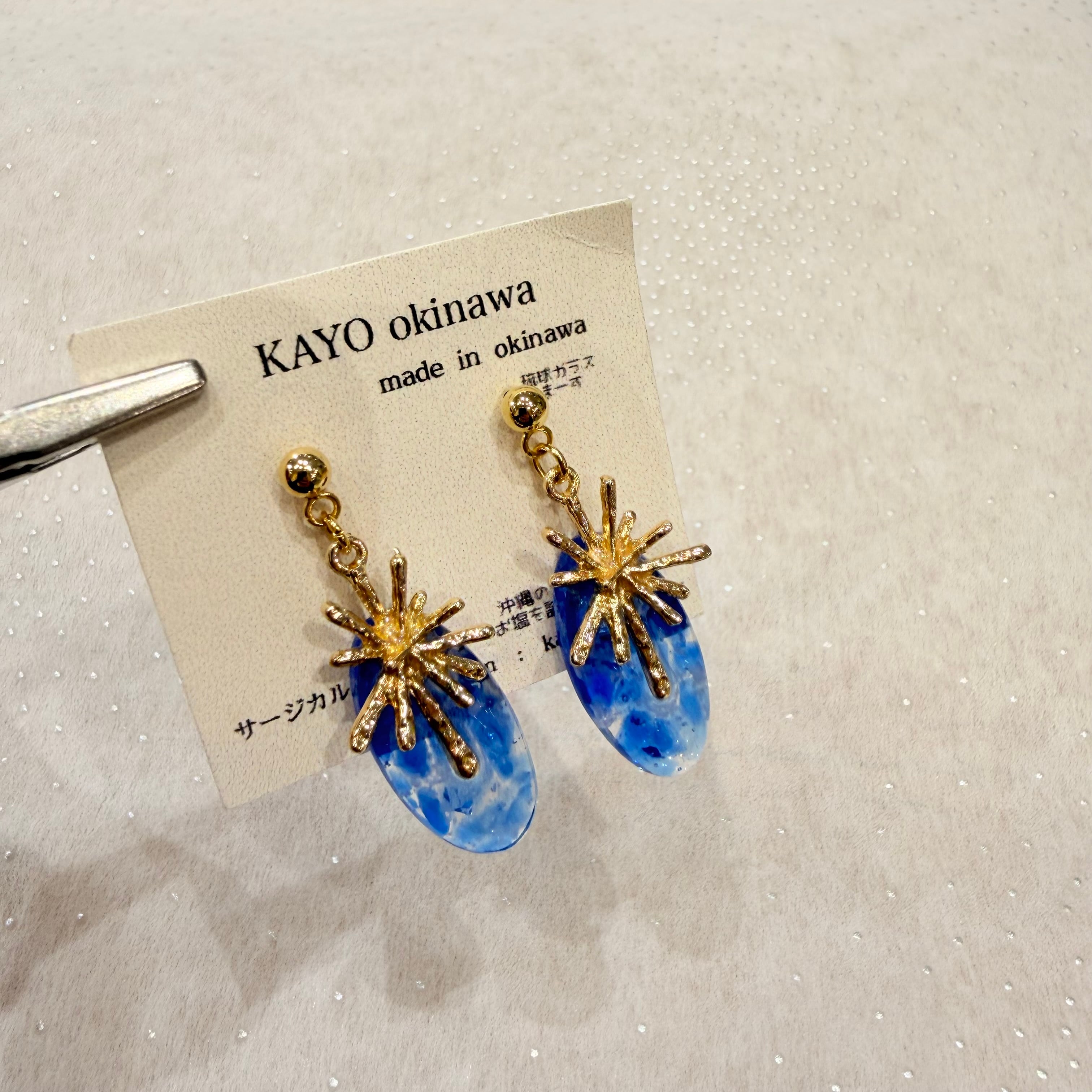 琉球ガラスまーす入りピアス（T-A17-51）①.② | tete by okinawa