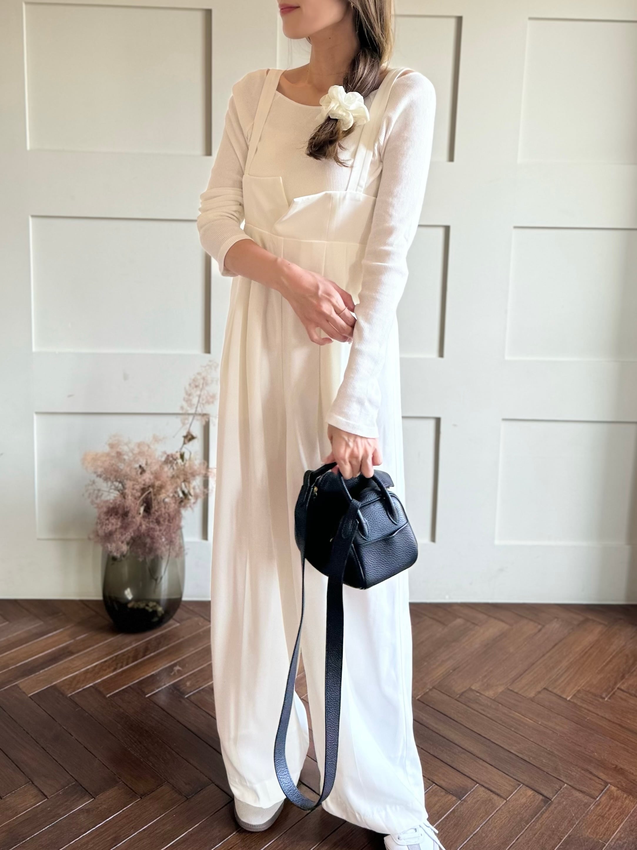 ハイウエストサロペット【white/black】 | rimir