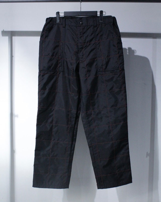 【Caka BLACK】Red Stitch Design Wide Nylon Pants