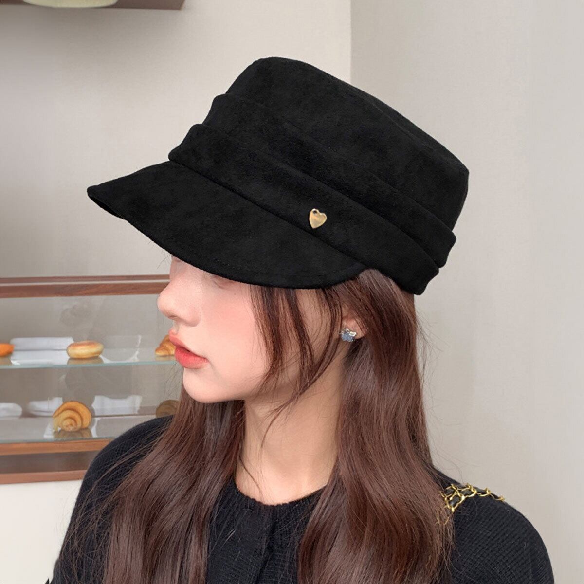 帽子 キャスケット スエード調 ハット レディース 秋冬 ハート飾り おしゃれ 大人 かわいい クラシック 小顔見え ヴィンテージ レトロ マリンハット 大人可愛い 大人女子