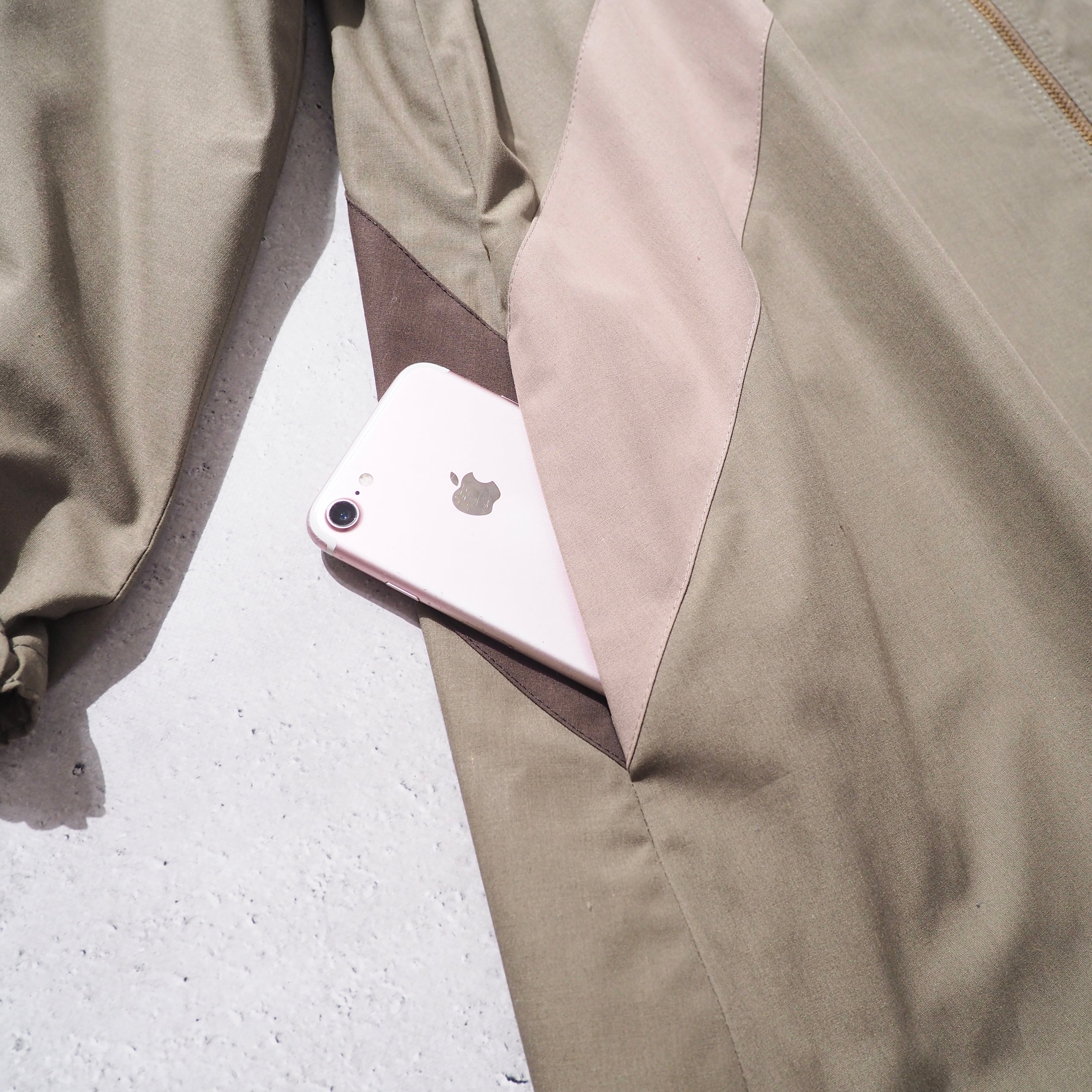 1980s " Unknown " Cross panel × Draw cord Design vintage Stand collar coat