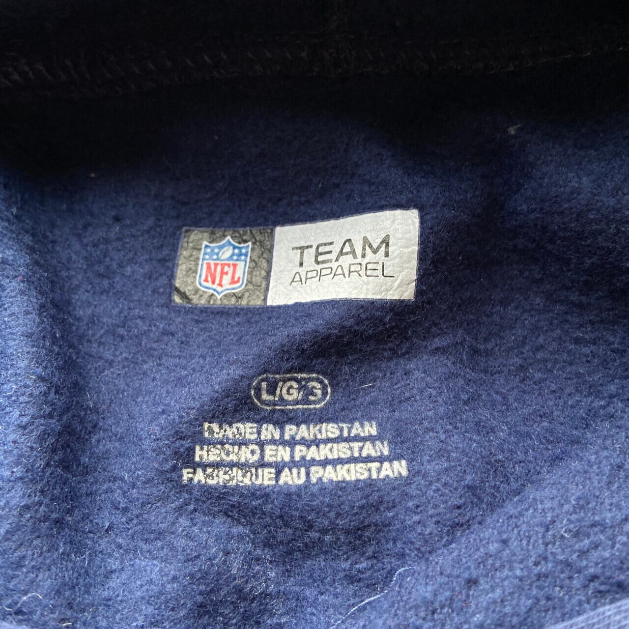 NFL TEAM APPAREL デンバー・ブロンコス チームロゴプリント スウェットパーカー メンズL 古着 Denver Broncos プルオーバーパーカー ネイビー 紺色【パーカー