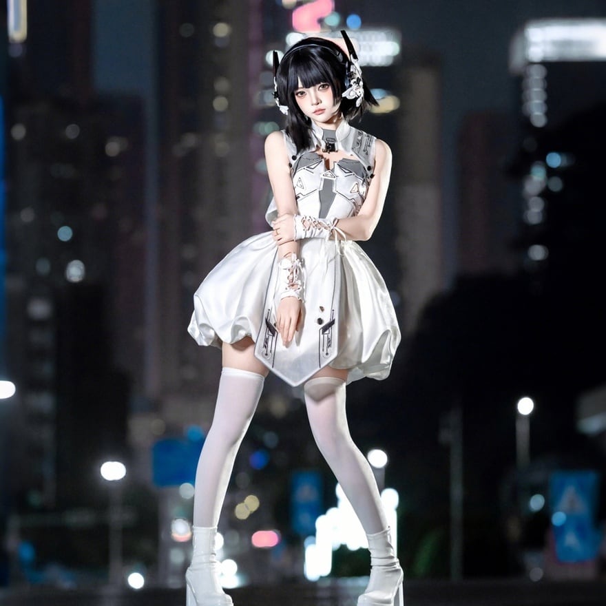 アイドル衣装 サイバーパンク系セットアップ 白×グレー 近未来