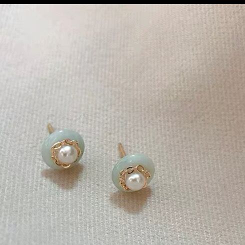 S925スターリングシルバーオリジナルナチュラルジェイドパールジェイドピアス(翡翠とパール)CT2192800