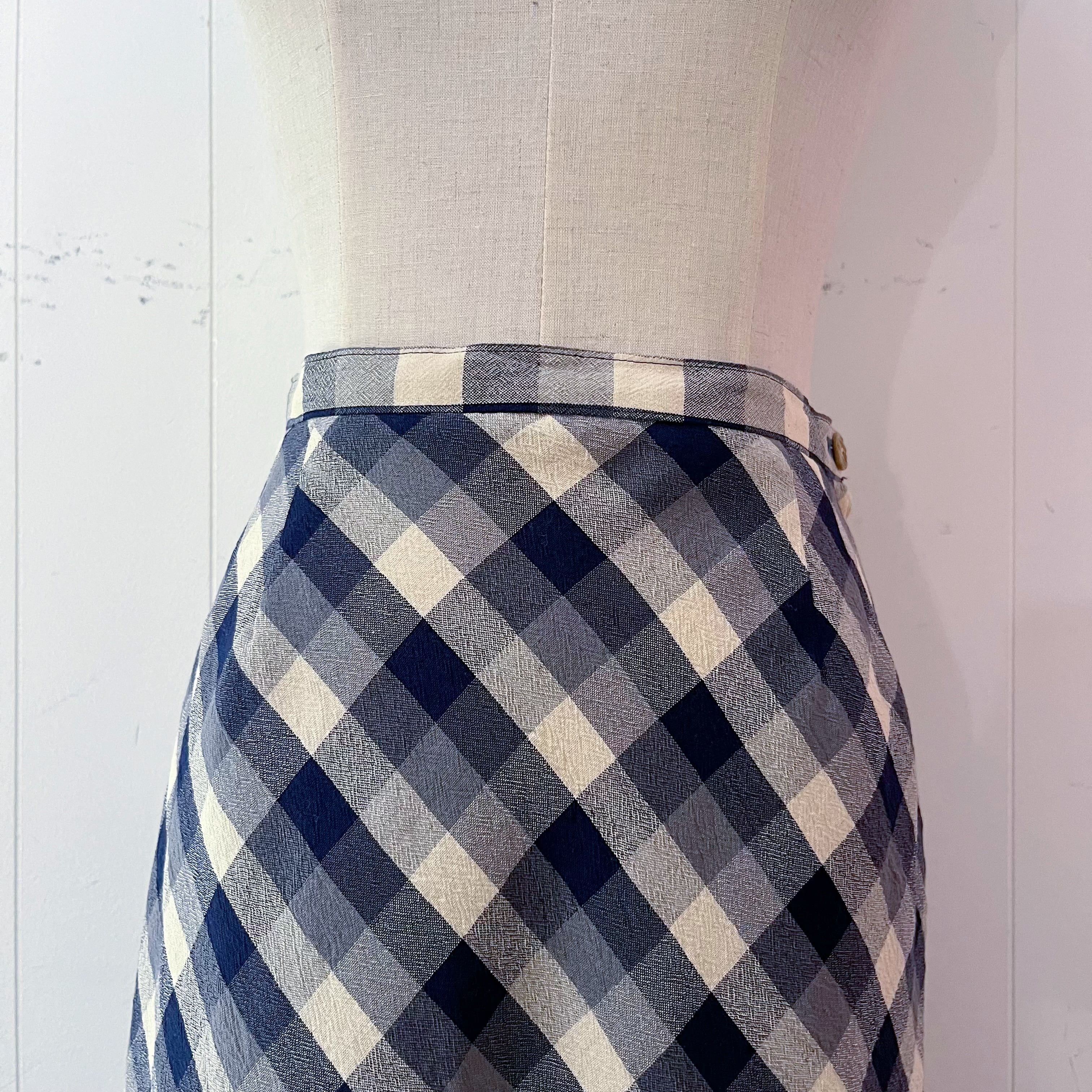 blue ivory check long skirt