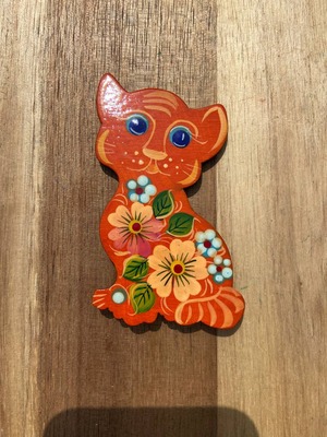 ペトリキフカ塗り　木製マグネット 　キャット　猫（Khomenko作）