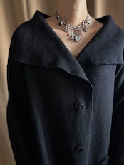 mode black big collar wool knit coat-5089-12