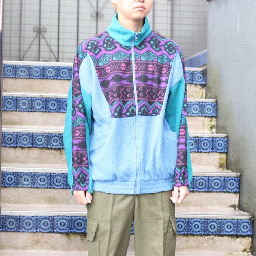 EU VINTAGE NORDIC DESIGN MULTI COLOR ZIP UP FLEECE JACKET/ヨーロッパ古着ノルディックデザインマルカラージップアップフリースジャケット