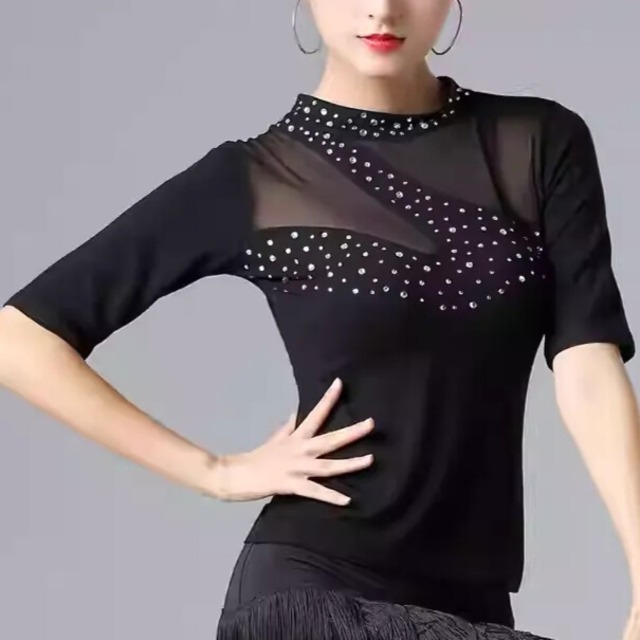 シースルースリーブ メッシュカット ビジュー カットソー  ds1453