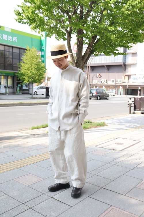 POSTELEGANT " Linen Silk Shirt ( Light Greige)"