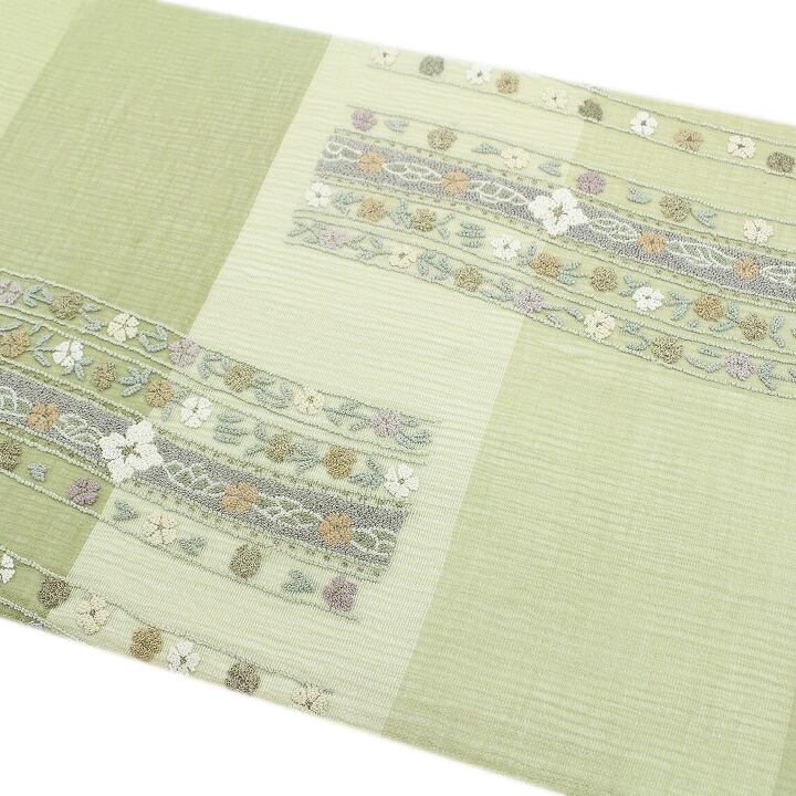 最高級の夏帯》 お柄は【相良刺繍】のみ 単衣にも きれい色『紗 最高級の夏帯》 お柄は【相良刺繍】のみ 単衣にも きれい色『紗