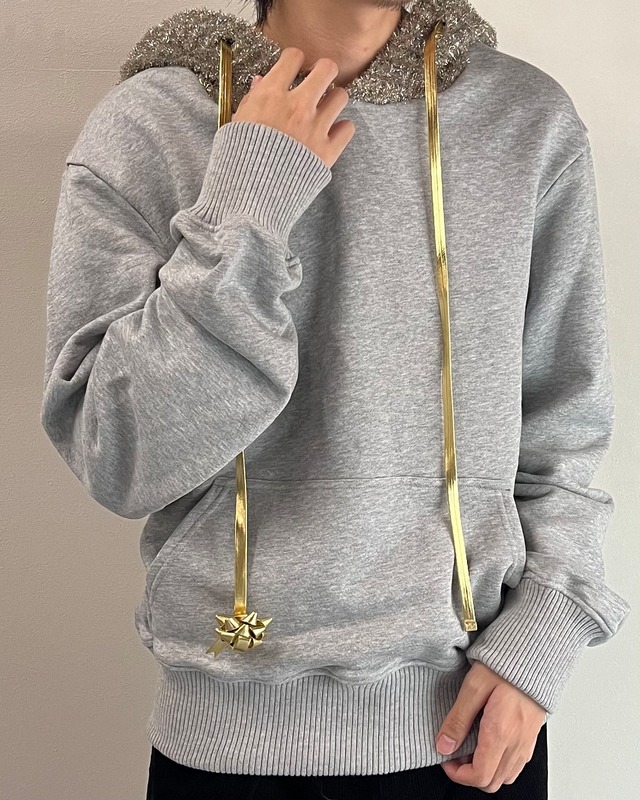 【26/AW Oscar Ouyang】Grey/Golden knit sparkly sleeping hat hoodie