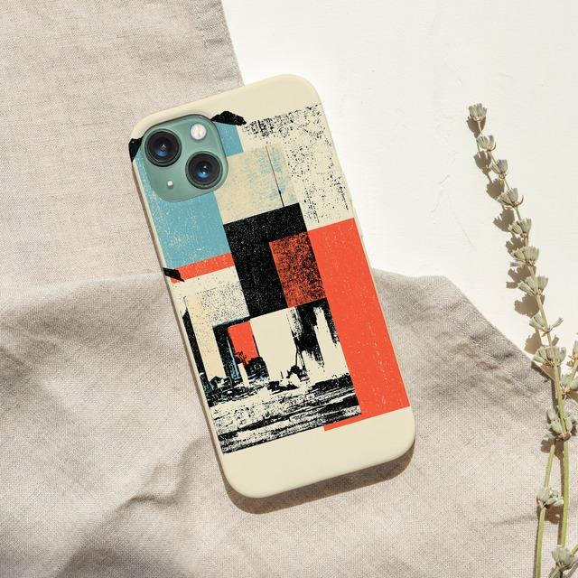 受注生産 iPhoneケース 赤水色黒の紙片コラージュ｜ZINE風 ZINE021B