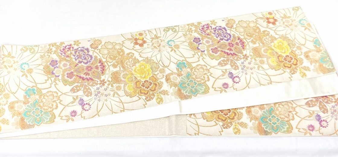 京友禅 銀通し 金駒刺繍 2点セット 振袖 袋帯 花柄 トールサイズ 正絹 