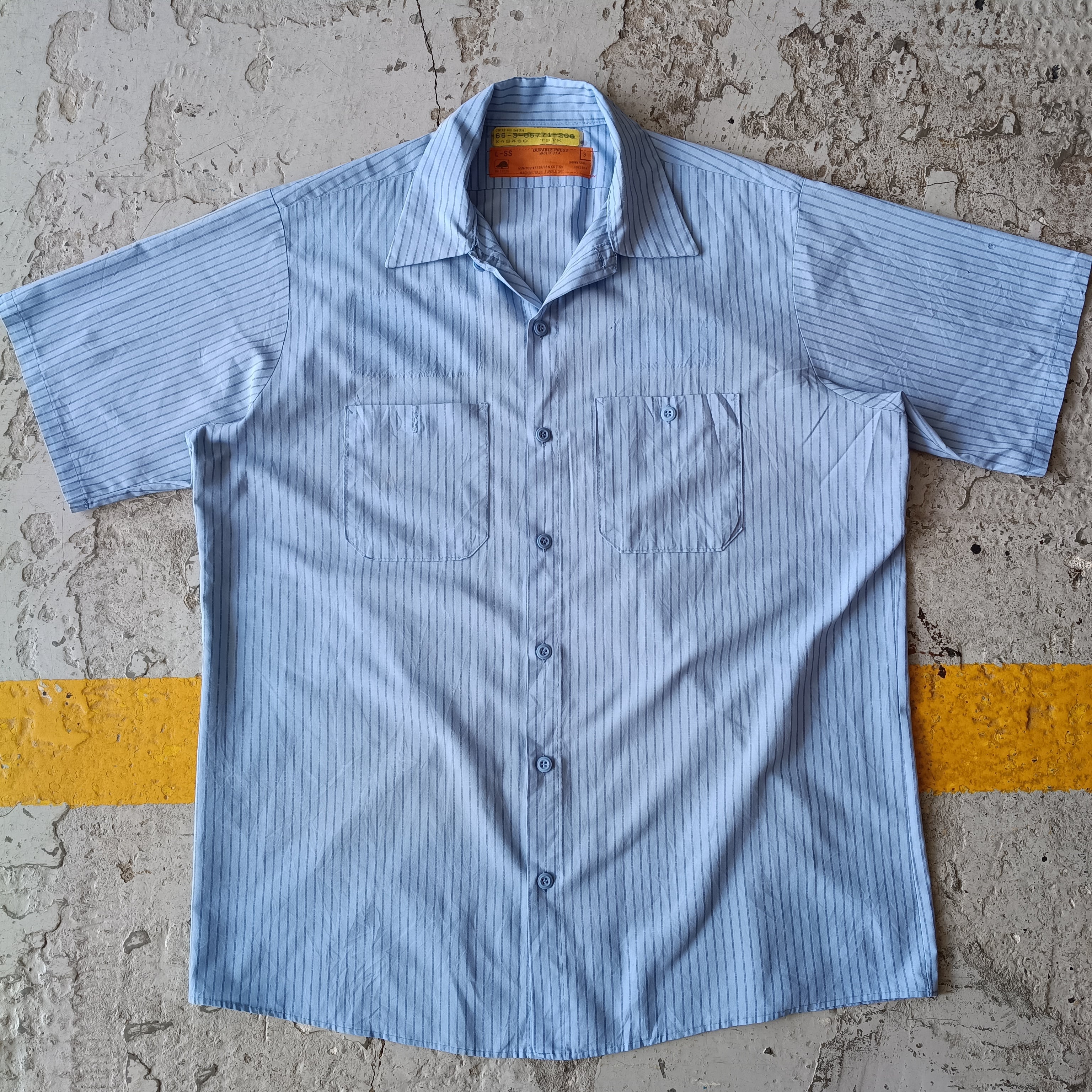 Used 半袖シャツ◆L Vintage REDKAP アメリカ製 ストライプ ワークシャツ 水色×青◆USA古着 ヴィンテージ
