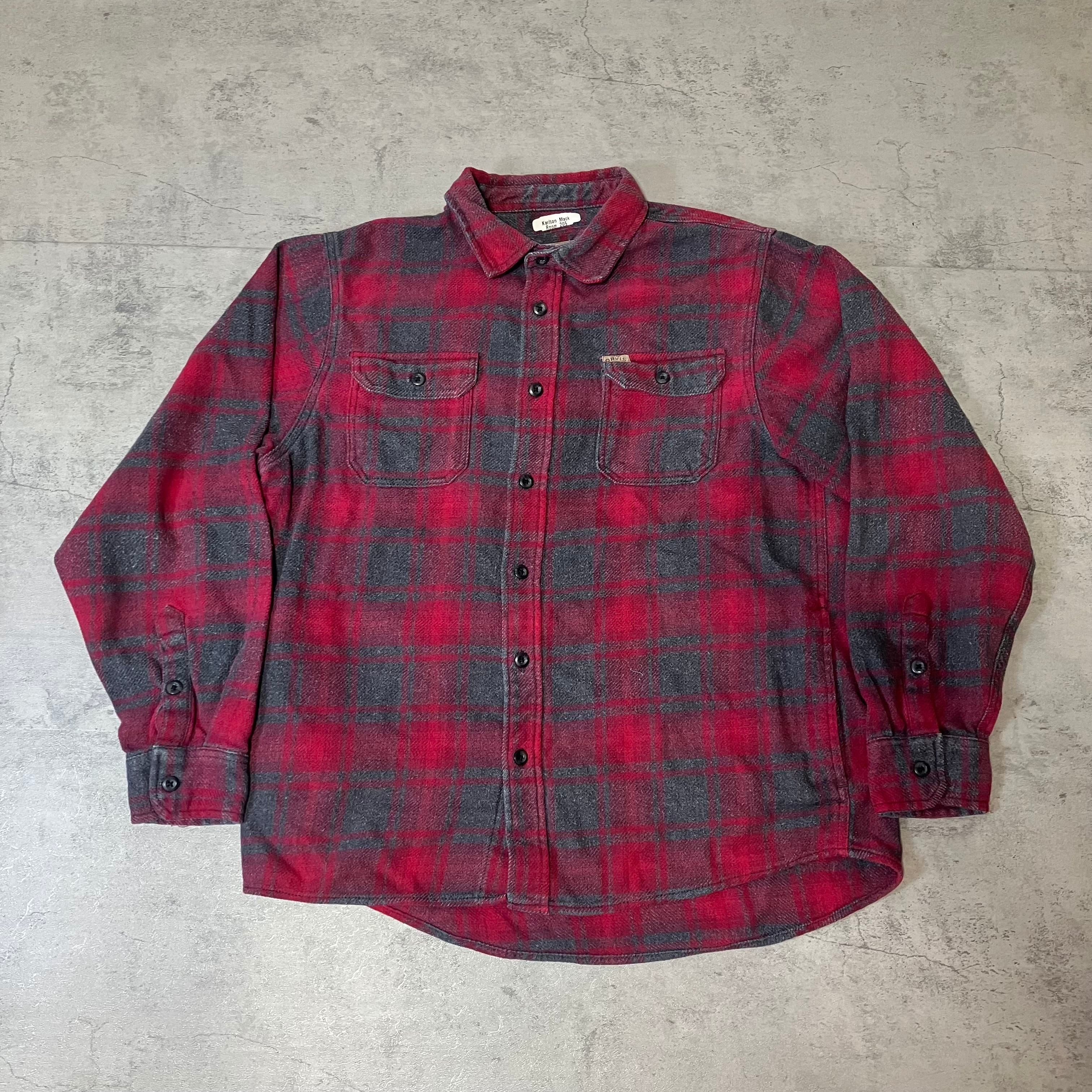 00s ORVIS ヘビーネルシャツ 赤×グレー ネル フランネルシャツ ワーク