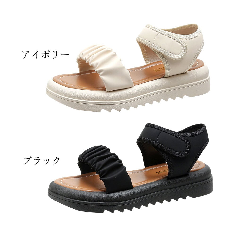 ベルクロ スポーツサンダル 厚底 レディース 韓国 春夏秋 おしゃれ 大人 かわいい フラットソール ビーチ プール アウトドア マジックテープ カジュアル 歩きやすい 履きやすい 大人可愛い 大人女子