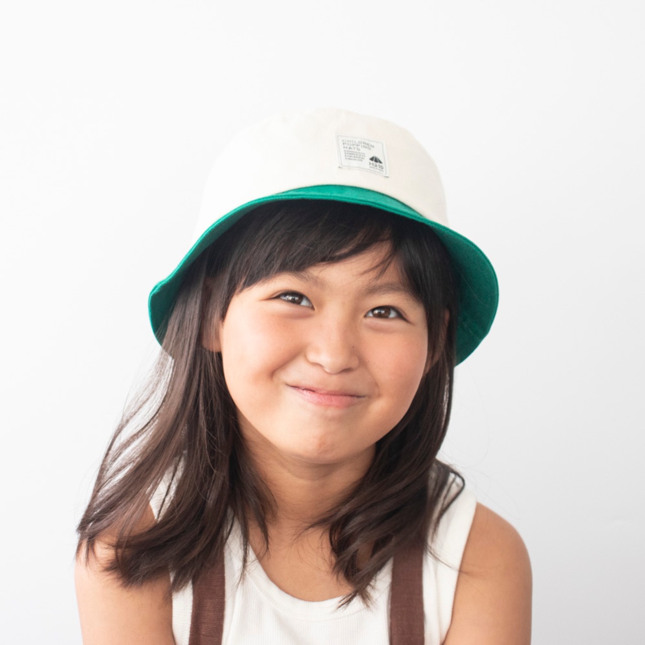 バケットハット【アイボリー×グリーン】54cm 全3色 推奨年齢4歳〜8歳
