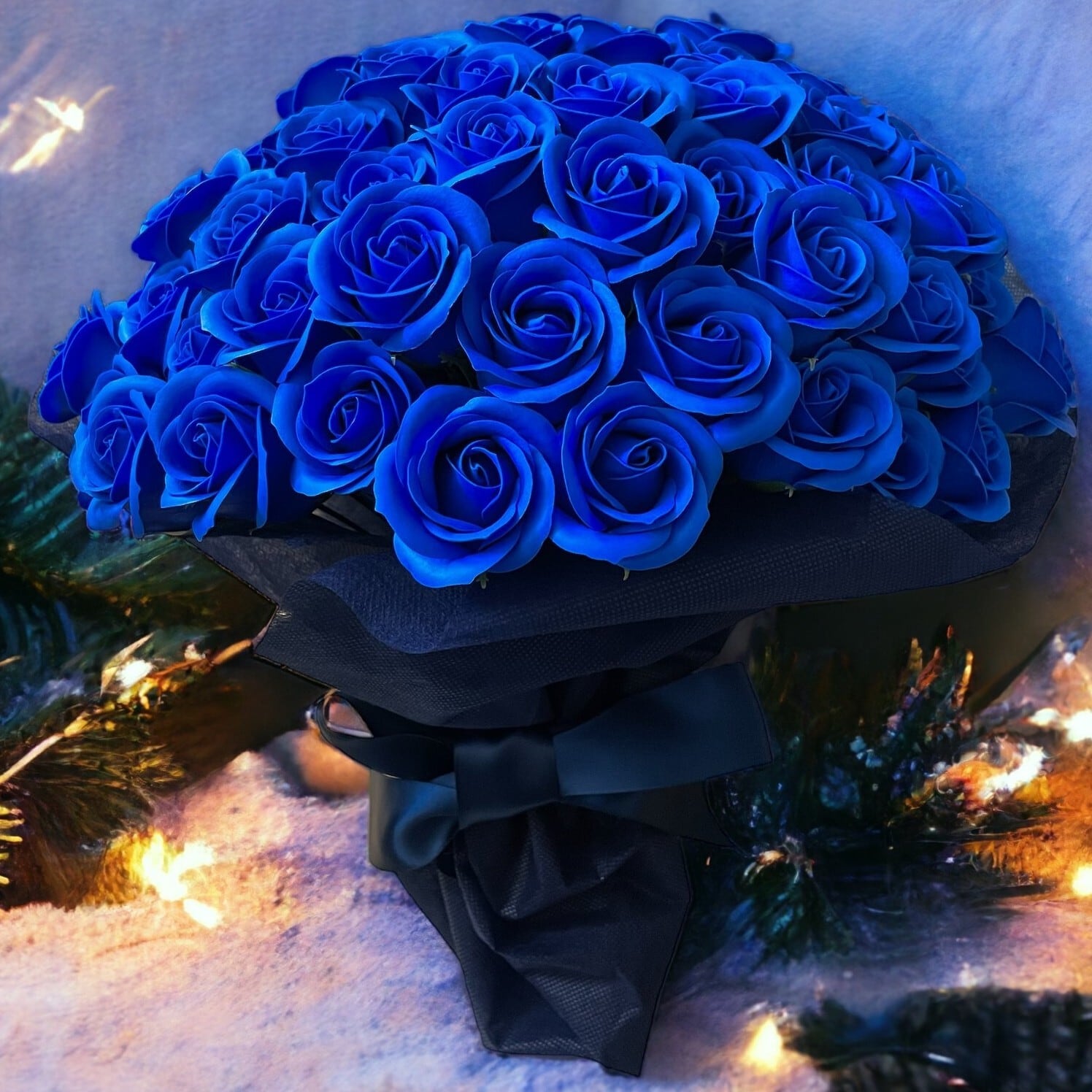 ロイヤルブルー L(100本) サヴォンローズ 花束 | 石鹸素材のバラの花束