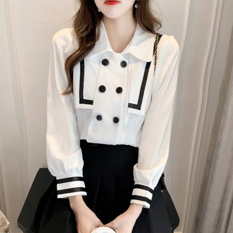 トップス レディース シャツ ブラウス 長袖 ポロカラー スリム 細身 ストレート ボタン かわいい 大人可愛い シンプル カジュアル おしゃれ 綺麗 お嬢様 おとな ナチュラル ラブリー キュート ガーリー 個性的 レトロ アンティーク 無地 通勤 学生 通学 デート お出かけ 女子会 散歩 美術館巡り アート鑑賞 コンサート カフェ巡り 送料無料 S M L XL 2XL ホワイト モノトーン 春 秋 10代 20代 ママ 韓国系 着回し 普段使い ファッション コーデ スタイル モテ トレンド 流行