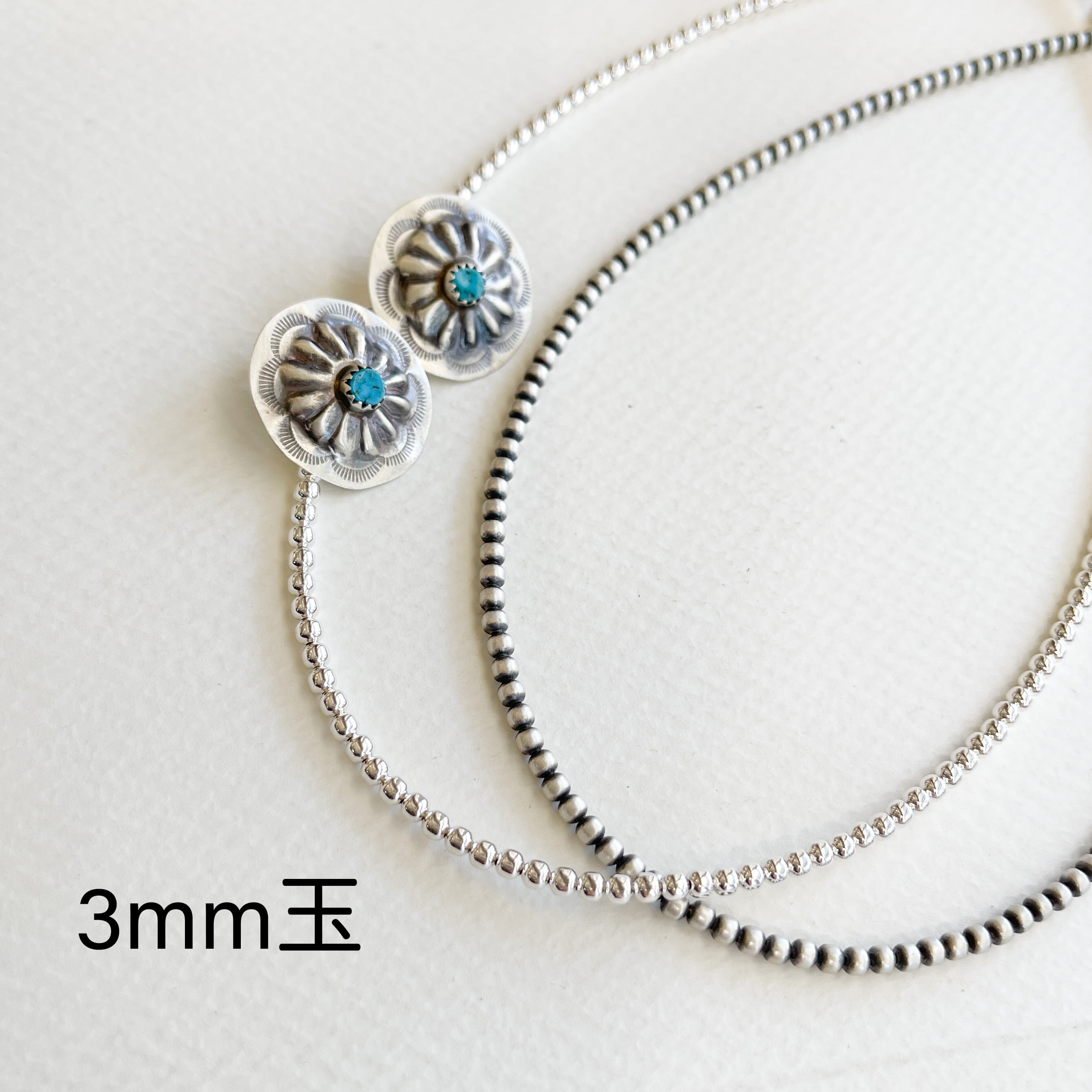 Indian Jewelry》ナバホパール ネックレス 丸玉 3mm 45cm シャイニー