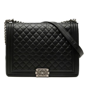 シャネル ボーイシャネル マトラッセ30 ココマーク チェーン ショルダーバッグ ブラック ラムスキン レディース CHANEL 【中古】
