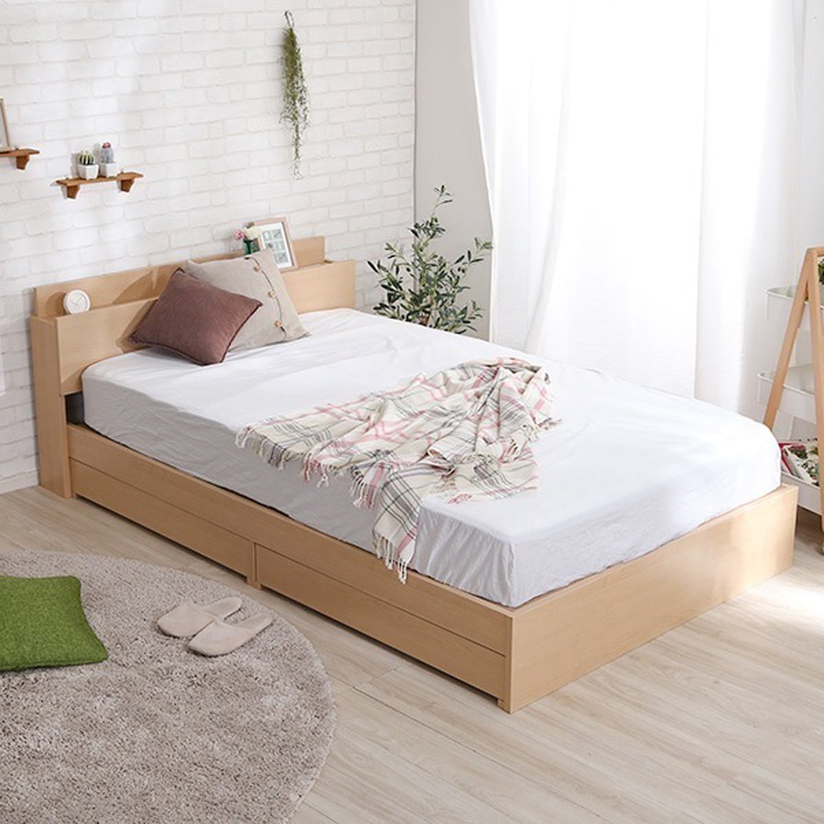 棚コンセント付きチェストベッド SDサイズRusona-ルソナ-インテリア 家具 フロアベッド