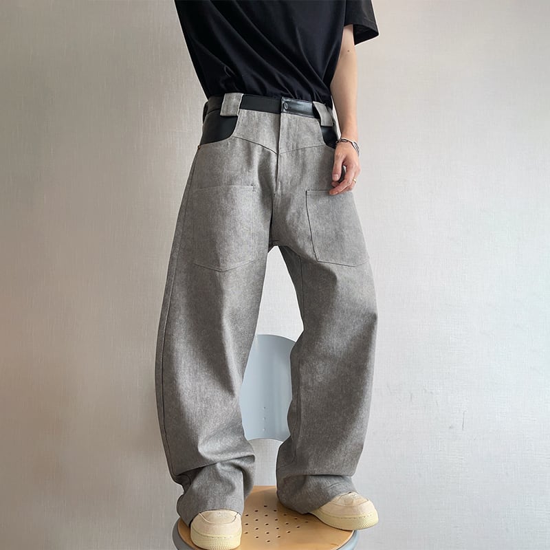 dannyandzeeコンクリートグレーレザー切替カーゴパンツ | mblueshop