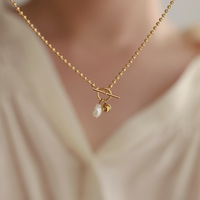 ステンレス 淡水パールマンテルネックレス 金属アレルギー対応（295N）