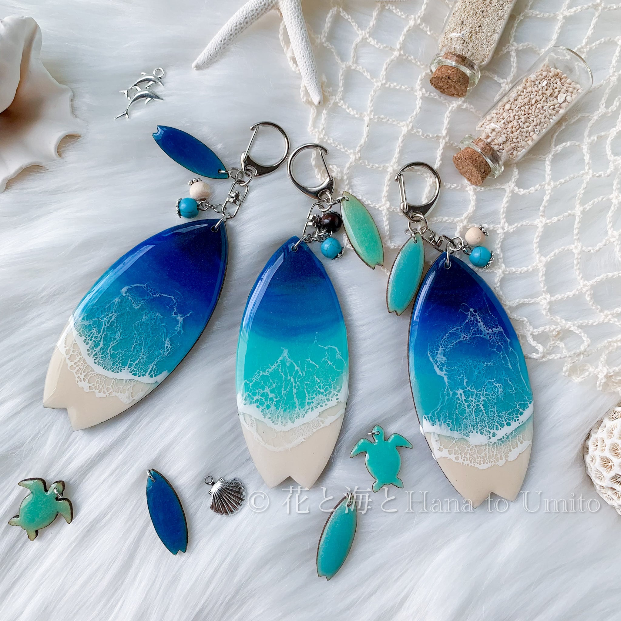 シーサーの海色キーホルダー（左向き）✳︎海レジンアート オーシャン