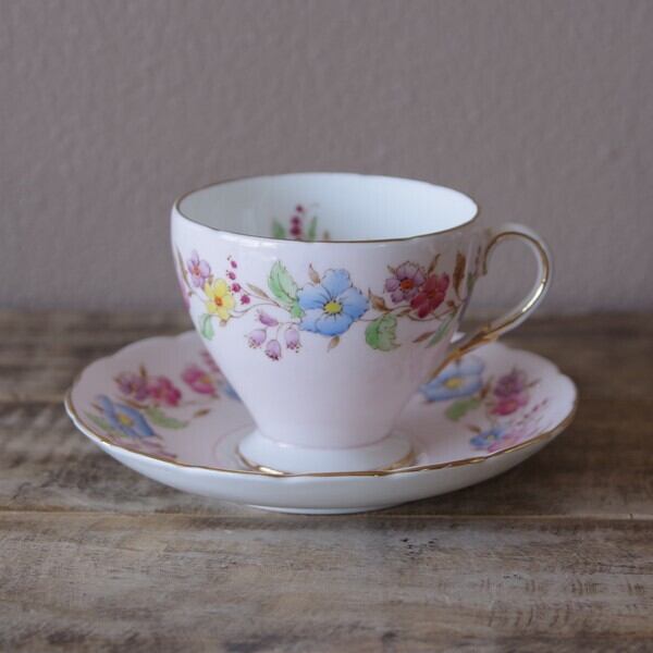 アンティーク 食器 陶器 Foley フォーリー ピンク 花柄 コーヒーカップ ソーサー 0226 5 レトロ かわいい ヴィンテージ 英国 Flohmarkt フローマルクト