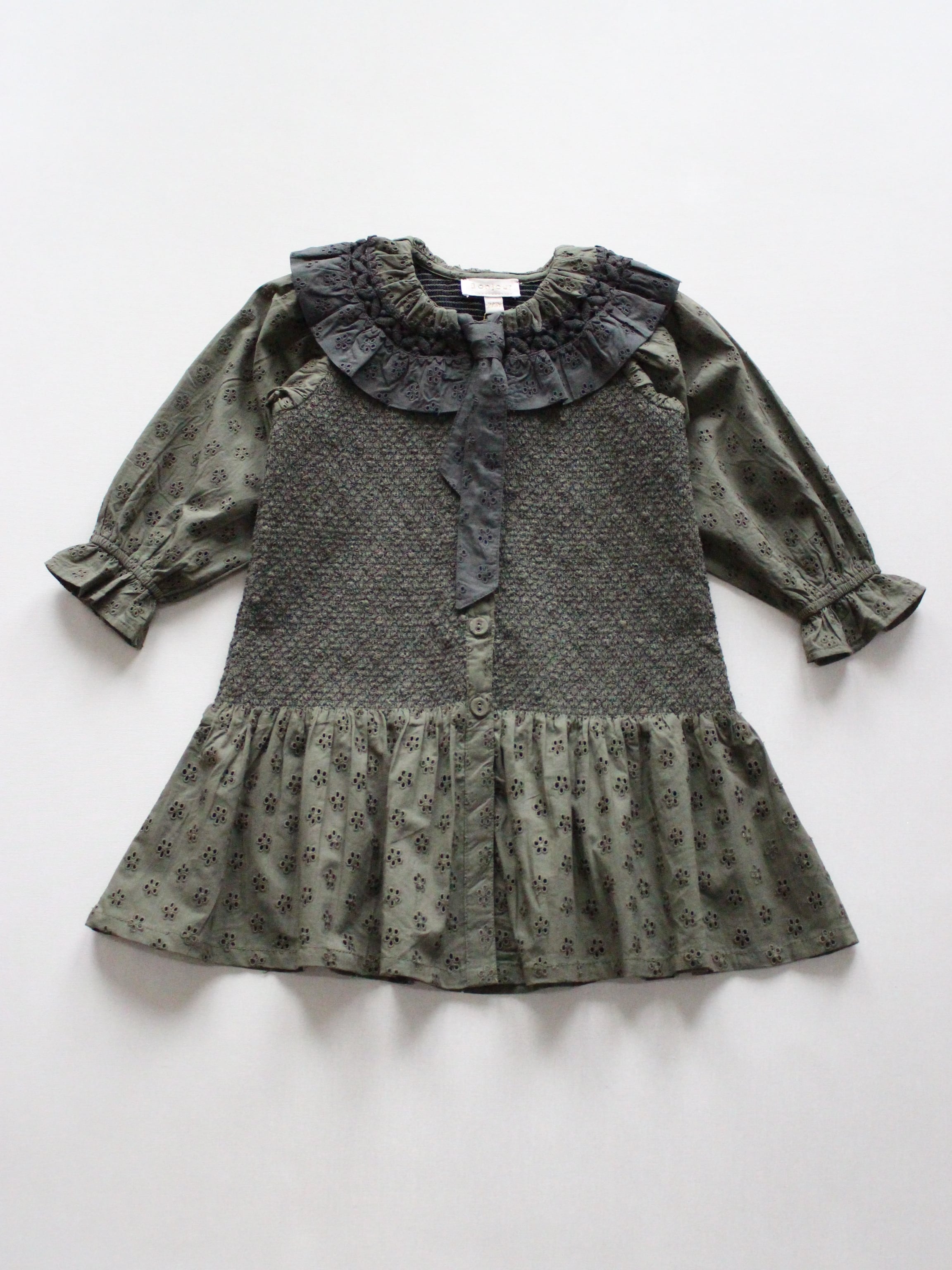 BONJOUR DIARY TIE TUNIQUE kaki green broderie anglaise - organic  